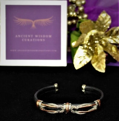 Cuff Bracelet/Copper and Black Leather-Handmade- Gift Box/Free Shipping-BL0101 - Image 1 of 4