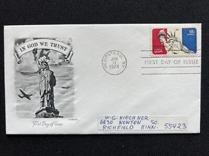 C87 Statue of Liberty Air Mail FDC Artmaster Jan 11 1974 Hempstead NY - Picture 1 of 2
