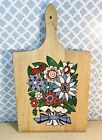 Vintage Wooden Cutting Board, Folk Art Floral Mid 1970s Mod Design MCM 15.5x9