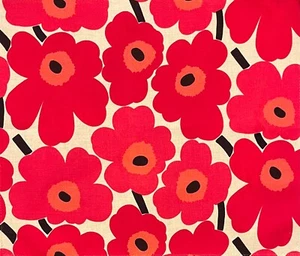 MARIMEKKO Mini Unikko Print Pink Red Peach Black Floral Remnant New - Picture 1 of 1