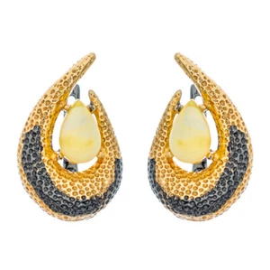 Adorable Genuine Baltic Amber Earrings Rhodium Gilded Silver White Color - Picture 1 of 2