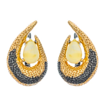 Очаровательный подлинный Балтийский янтарь серьги родия позолоченный серебро белый цвет - Изображение 1 из 2