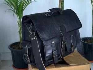 Maletín de cuero para computadora portátil mensajero hecho a mano genuino vintage para hombre bolso cartera - Imagen 1 de 9