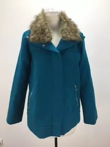 ROCKMANS SIZE 10 WOMENS TEAL LINED MELT COAT REMOVABLE FAUX FUR TRIM POCKETS NEW - Picture 1 of 11