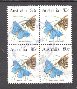 Australia 1983 80c Amaryllis Azure mariposa fina usada bloque 4 sellos. - Imagen 1 de 1