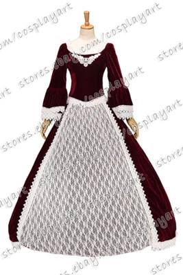 Lady Victorian Gothic Elegant Ruffles Lace Velvet Stage Prom Evening Dress Party - Image 1 of 4