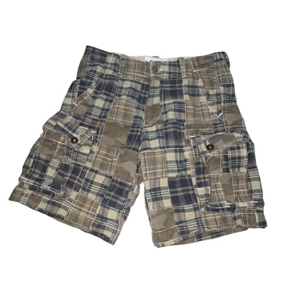 American Eagle Cargo Shorts Men 34 Madras Camo Patchwork Y2K 2000s Baggy Skater - Image 1 of 4