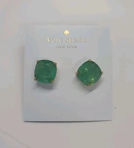 Kate Spade New York Jade Green Gold Square Stud Earrings - Picture 1 of 5