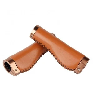 Bicycle Handle 2x Vintage Look Ergonomic Made Of Faux Leather IN Braun - Picture 1 of 4