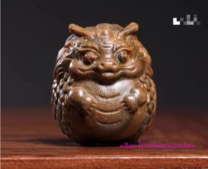 4*4.4*4.9CM Hand Carved Green Sandalwood Netsuke: Zodiac Dragon Year Dragon Baby - Picture 1 of 3