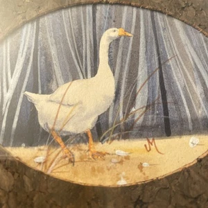 Vintage Miniature Watercolor White Goose With Cork Mat by Judy Matthews Framed - Picture 1 of 9