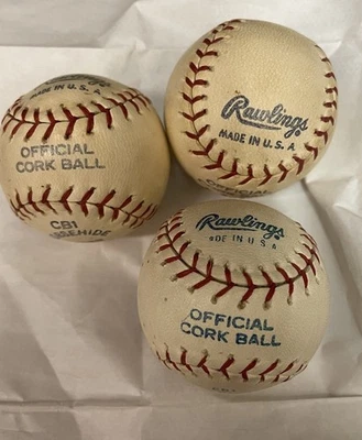 3 Rawlings CB1 Official Small Cork 2” Baseballs New Old Stock W/Horsehide Covers - image 1 of 4
