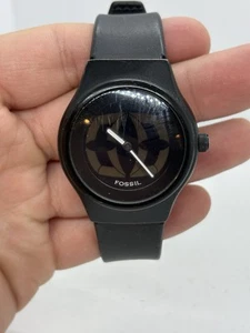 VINTAGE Fossil Mens Watch Big Tic Stainless Black Rubber Band works great - Picture 1 of 13
