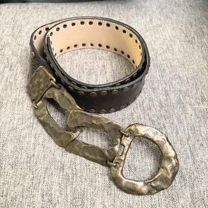 Waist / Hip Belt Brown Studded With Sculptural Metal Buckle Unique Statement EUC - Picture 1 of 5