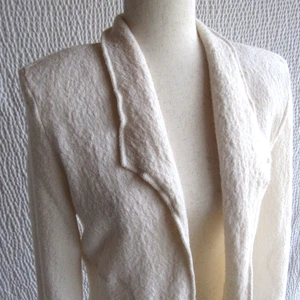 Ivory Wool Blazer Cardigan Sweater M Pure Textured Free Fall Hip Length Bali - Picture 1 of 8
