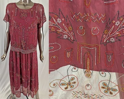 Vestido sin cordones y blusa vintage Art Deco púrpura ciruela seda gasa cuentas aleta Foto 1 de 4