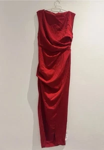 Asos Design Red Satin Drape Midi Dress With Wrap Skirt Red Size Medium - Picture 1 of 8