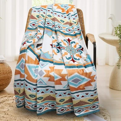 Manta Boho a Rayas Bohemia Franela Ultra Suave Vellón Cama en Blanco... Foto 1 de 4