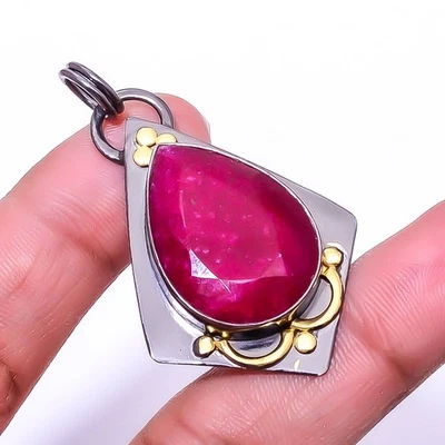 Rubí - Colgante de Plata de Ley 925 Simulado Cuarzo Teñido 1.95" P4 Regalo de Navidad Foto 1 de 4