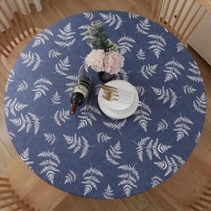 Round Vinyl Fitted Tablecloth Waterproof Elastic Table Covers Wipeable Flannel B - Picture 1 of 9
