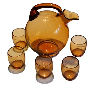 Antique Art Deco Cambridge Glass Tilt Ball Decanter Embossed with Glasses - Picture 1 of 24