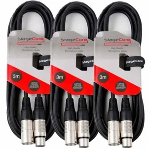 Stagecore 3 x 3 m schwarz XLR-Stecker zu Buchse Mikrofonkabel Audiosignalkabel Pack - Bild 1 von 5