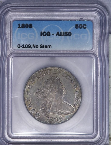 1806 Draped Bust Half Dollar 50c No Stem ICG AU50 - Sweet Original Coin! Cover