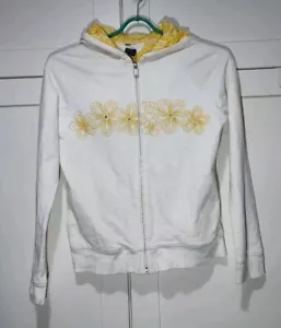 Gap Girls White Yellow.Floral Cotton Blend Full Zip Hoodie Size 13 XL - Picture 1 of 7