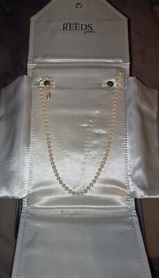 Vintage 14K Gold Cultured Pearl Necklace Hand Knotted Fish Hook Clasp 16" - Imagem 1 de 4