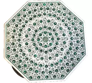 100% Genuine Malachite Stone I Floral Design Inlaid Attractive Coffee Table - Picture 1 of 12