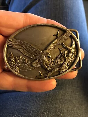 , SISKIYOU Buckle Co USA 1983 A-15 Pewter Belt Buckle Mountain Eagle - Image 1 of 4