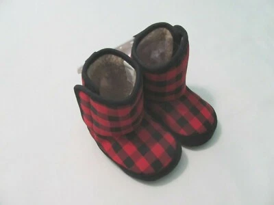 NEW SIZE 3 (9-12 MO.) BABY BOY'S BLACK & RED CHECK SLIP-ON BOOTS - Image 1 of 4