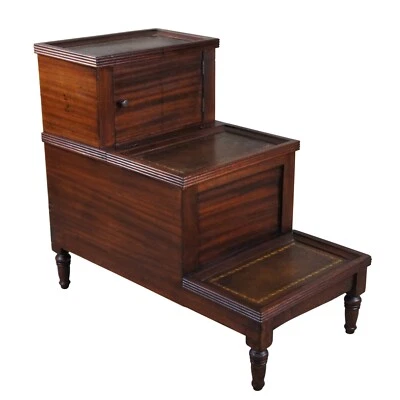 Antique English Regency Mahogany Bedside Stair Step Commode Nightstand - Image 1 of 4