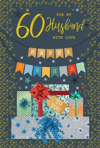 Tarjeta de cumpleaños número 60 del esposo - Diseño moderno brillante - Deseos especiales de amor - Imagen 1 de 2