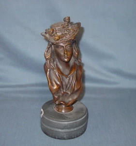 Vintage Art Nouveau Bronzed Bust Young Lady Sculpture Figure Marble Base Georges - Picture 1 of 8