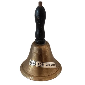 Vintage 5" Messing Abendessen Lehrer Schule Glocke mit schwarz lackiertem Holzgriff - Bild 1 von 7