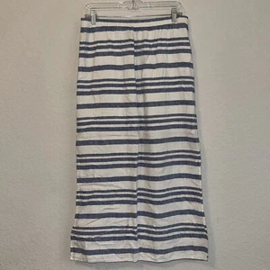 Old Navy Maxi Skirt Women's Medium Blue White Striped Linen Side Slit Pull-on - Picture 1 of 6