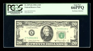 DBR 1981-A $20 FRN Dallas Gem Fr. 2074-K PCGS 66 PPQ Serial K74390139A - Picture 1 of 2