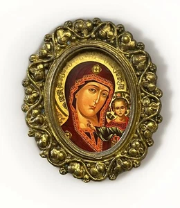 De colección Mini 2 1/2" Italia Enmarcado Madre del Perpetuo Socorro Icono Marco Dorado Adornado - Imagen 1 de 6