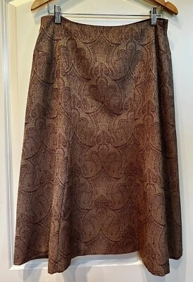 Business Casual 100% Wool Brown Paisley Skirt,sz 12,Academia,Lagenlook,Old Money - Image 1 of 4
