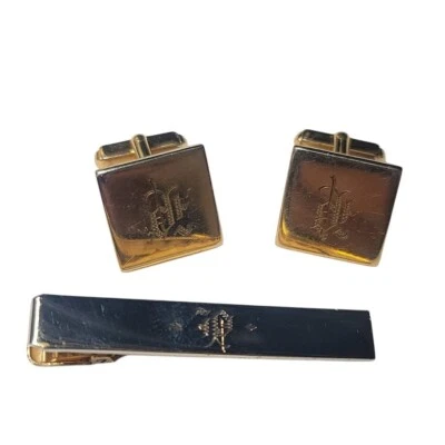 Gemelos Tie Bar Anson Oro Grabado Loco Mediados de Siglo Hombres Gángster Formal M27 Foto 1 de 4