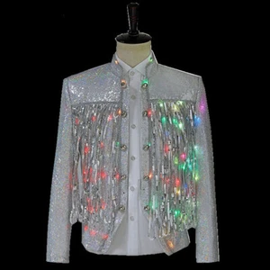 Men's Colorful LED Luminous Jacket Stage Costume Singer Dancer Slim Coat New - Picture 1 of 12