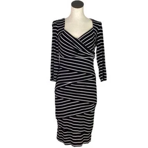 White House Black Market Dress Women 8 Black White Striped Tiered Sheath Stretch - Picture 1 of 10
