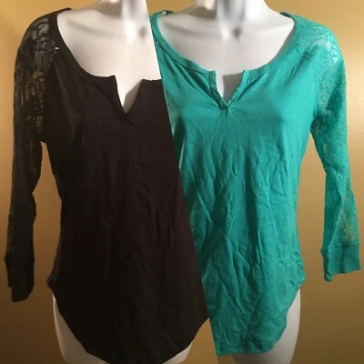 L.E.I. Juniors Cuello Dividido Manga Larga Encaje Top Color Opciones y Tallas Foto 1 de 4