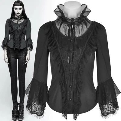 Nuevo PUNK RAVE Victoriano Gótico Encaje Negro Algodón Top Camisa Blusa Y795 PUBLICACIÓN RÁPIDA Foto 1 de 4
