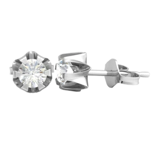 14k Gold Stud Earrings 0.2ct Round Lab-Created Diamond 6 Prong Buttercup G SI1 - Picture 1 of 21