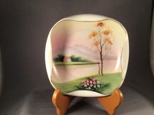 ANTIQUE NIPPON TAKITO TT PORCELAIN CANDY BOWL PASTEL SCENE FOLDED EDGES JAPAN - Bild 1 von 10
