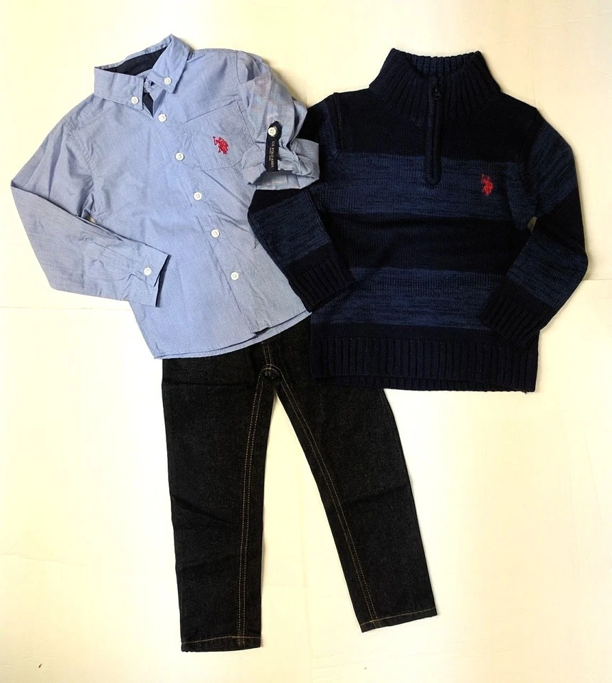 U.S. Polo Assn. Conjunto de suéter de 3 piezas azul marino, gris, azul para niños talla 4,5 Foto 1 de 1