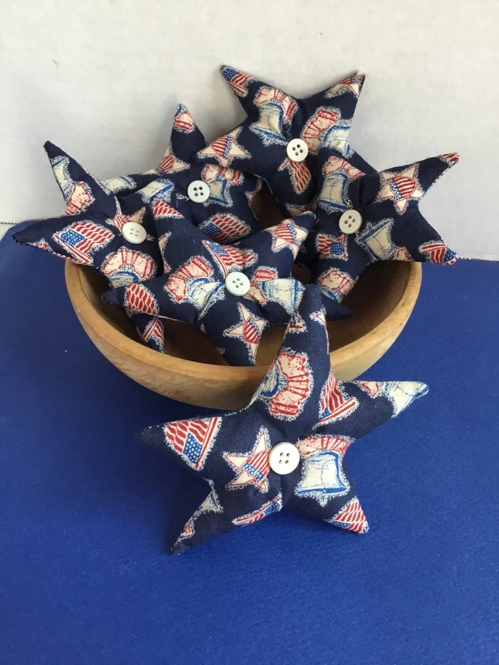 Lot of 6 Stars Liberty Bell / Flag print Fabric Bowl Fillers Ornies tuck fillers - Image 1 of 1