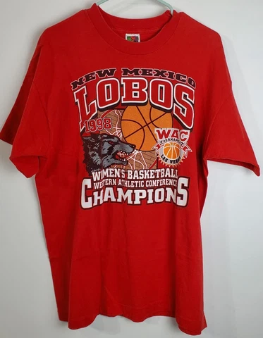 Vintage New Mexico Lobos Womens Basketball Shirt Adult XL 1998 WAC Champs Red Cover